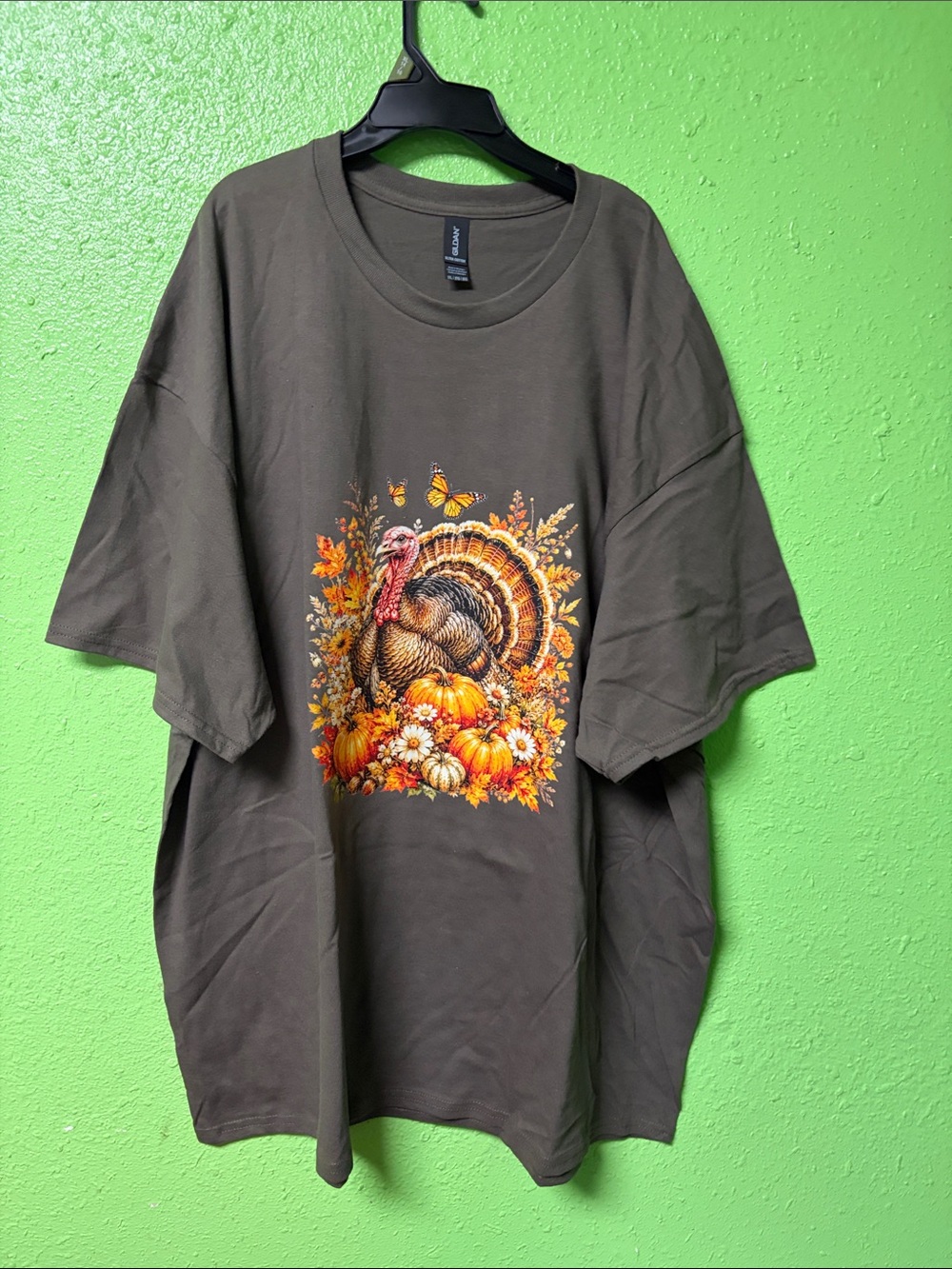 Gildan Olive Green Thanksgiving Turkey Graphic Tee